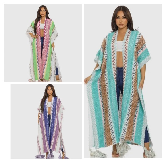 Boho Chic Chevron knit Kimono one size fit most - Picture 2 of 10